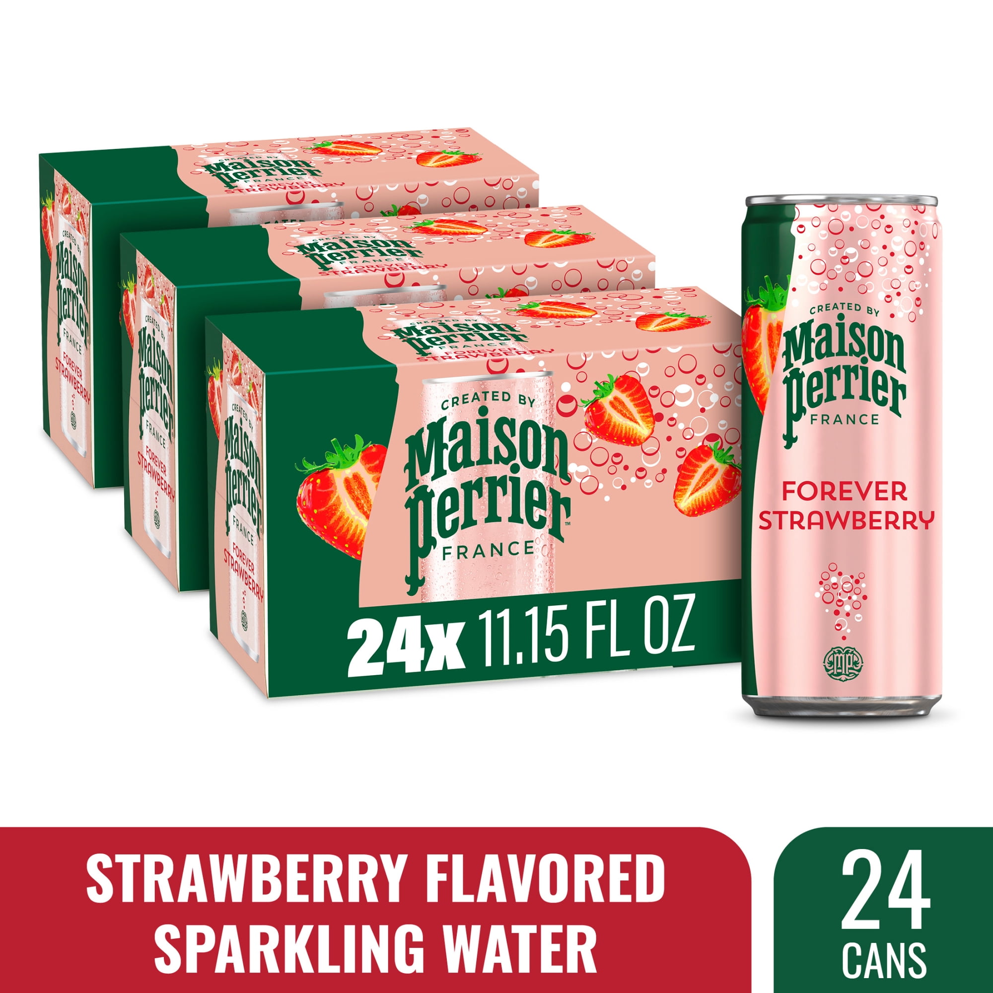 Maison Perrier Forever Strawberry Sparkling Water, 11.15 fl oz, 24 Pack Cans (3 Pack of 8)