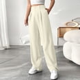 thumbnail image 2 of WTOBBY Women's Fleece-Lined High Waist Jogger Pants - Cozy Wide Leg Sweatpants with Elastic Cuffs & Pockets for Yoga/Homewear Comfort,White M, 2 of 5