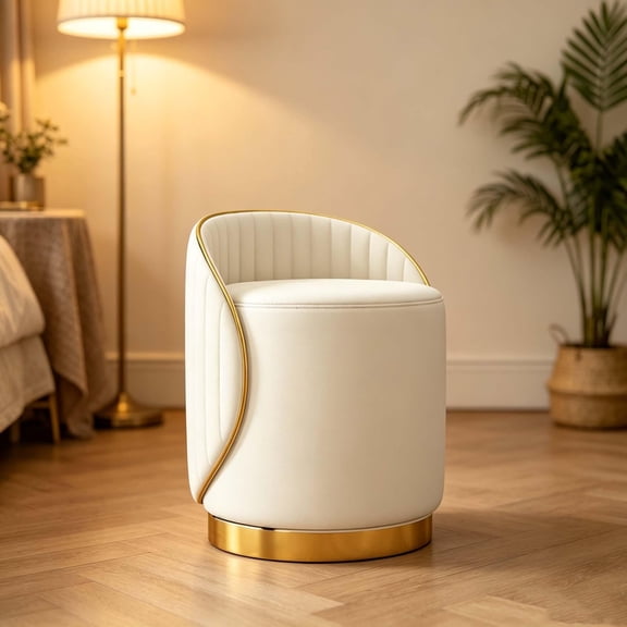 LCNDKF vanity stool modern curved back white upholstery gold metal base