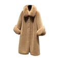 thumbnail image 1 of Qarigey Abrigo de piel artificial cálido grueso para mujer abrigo largo transpirable lavable chaqueta de invierno cuello de piel ropa de calle Abrigos y chamarras Marrón L, 1 of 6