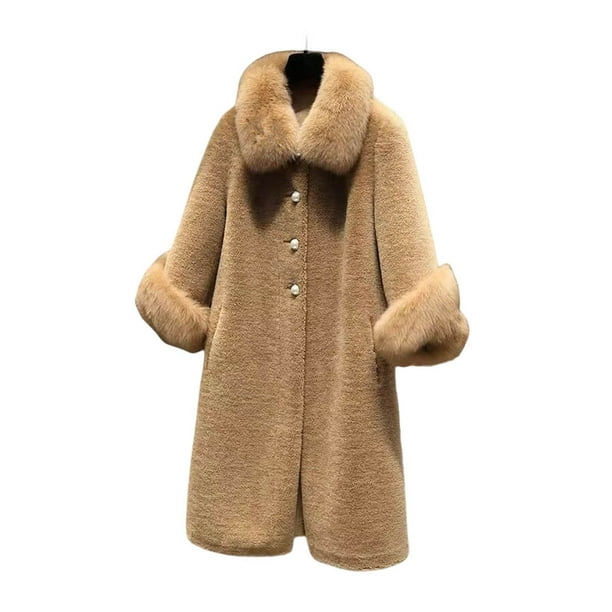 Minnieouse Abrigo de piel artificial para mujer, abrigo largo de mezcla de lana, chaqueta de invierno transpirable agradable a la piel, prendas de vestir Abrigos y chamarras Marrón L Minnieouse AP013647-03