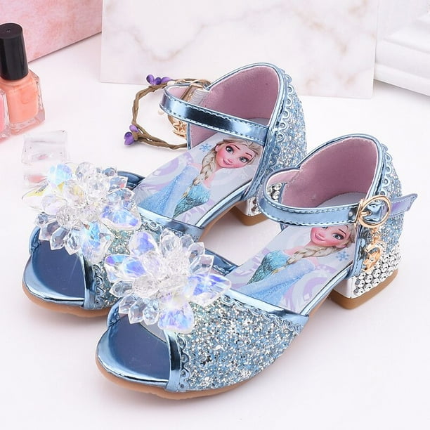Sandalias de Disney para niñas, novedad de verano, zapatos de Boca de pescado para niños, zapatos de cristal para niñas pequeñas, zapatos de princesa Frozen elsa, plantilla 29 de 19,1 cm Gao Jinjia LED