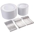 thumbnail image 1 of I00000 300 Pieces Silver Plastic Plates with Disposable Silverware, Fancy Tableware Sets Include 60 Dinner Plates 10.25", 60 Salad Plates 7.5", 60 For, 1 of 7