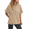 thumbnail image 2 of Brown Sweatshirt for Womens Oversized Half Zip Hoodies Short Sleeve Casual Sweatshirts Pullover Tops with Pockets Women Fall Clothes, 2 of 4