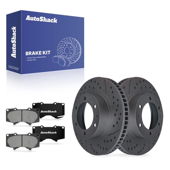 AutoShack Front Vented Drilled & Slotted Coated Brake Rotors Black Matte Finish   Premium Ceramic Pads 6-PC Brake Kit Replacement for 2005-2023 Toyota Tacoma BlackShield 12.55" (318.7 mm)