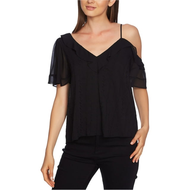 1.STATE Womens Ruffle Pullover Blouse, Black, Large
