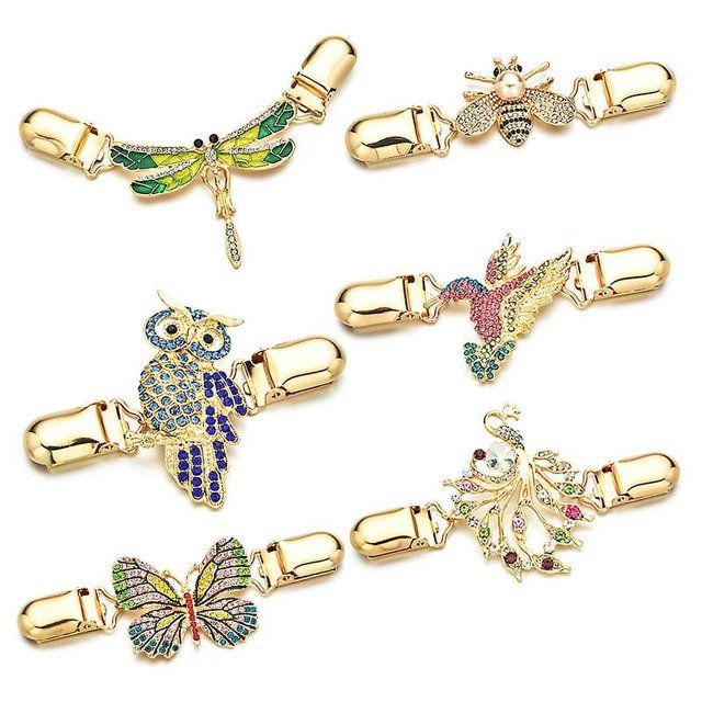6 pinzas para cárdigan doradas para mujer, pinzas para suéter vintage con flores de diamantes de imitación, cadena de metal para suéter, pinza creativa para cárdigan y falda