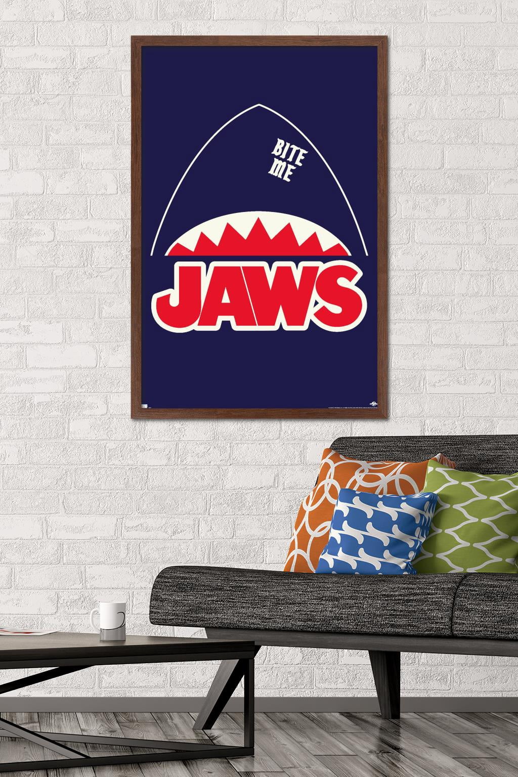 Jaws - Minimalist Logo Wall Poster, 22.375" x 34", Framed