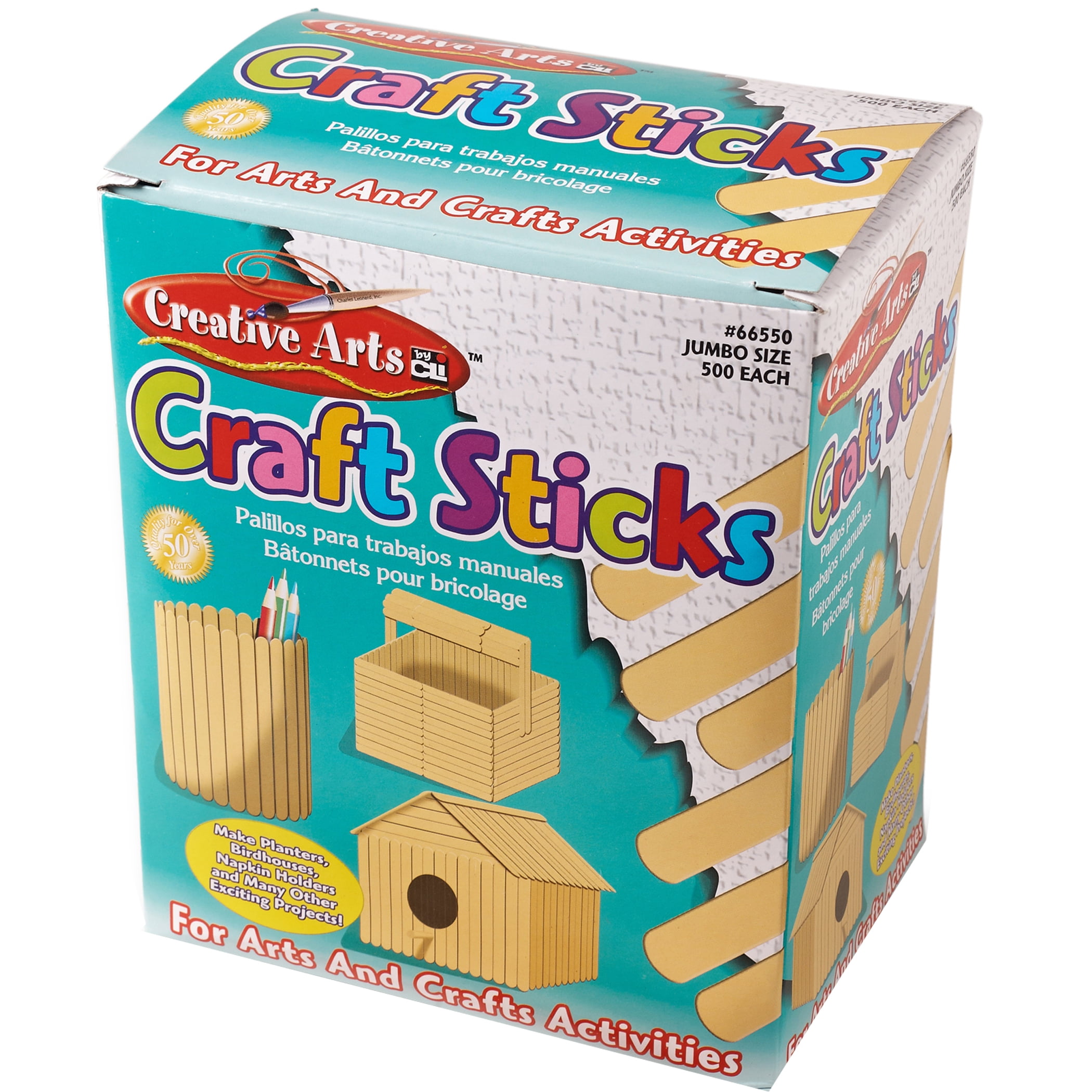 Charles Leonard Creative Arts Jumbo Craft Sticks, Natural, 500 Per Pack, 2 Packs