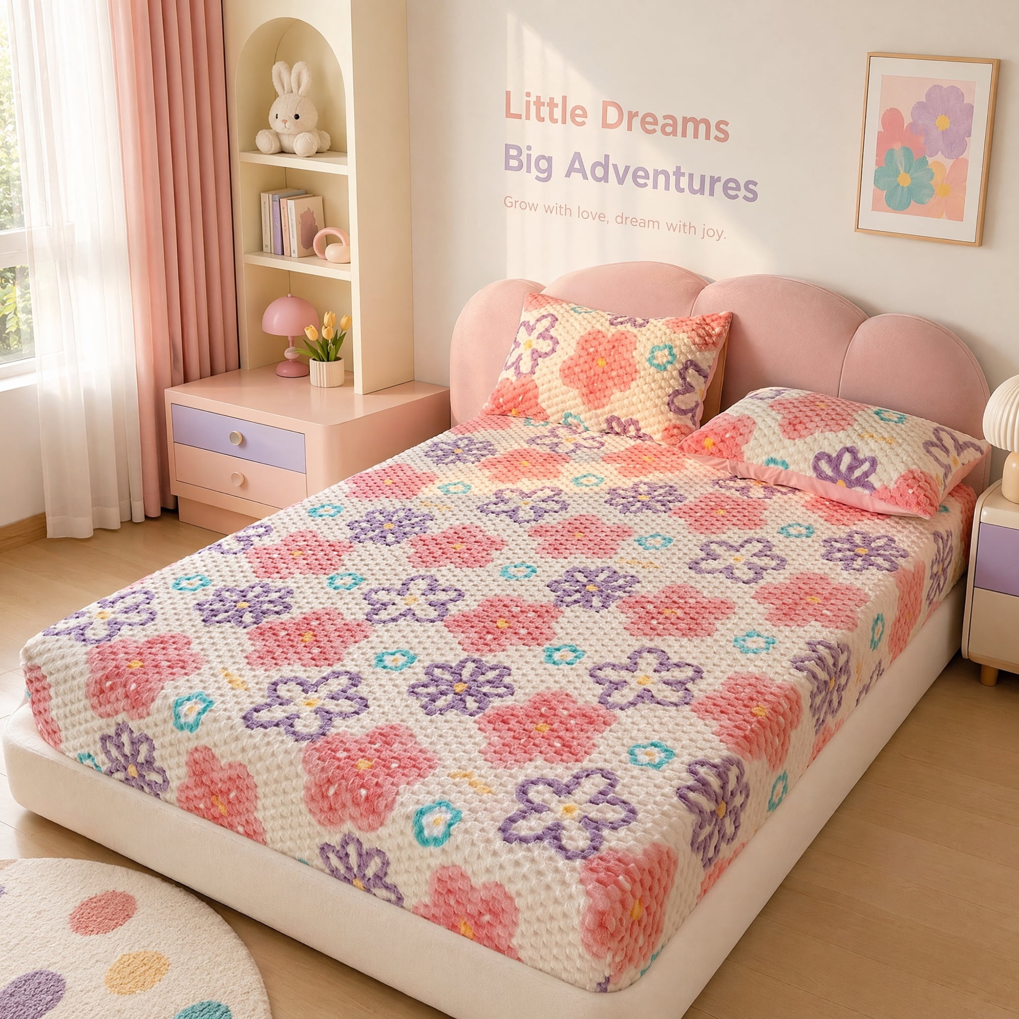 Unique Bargains Fitted Sheet Polyester Anti Wrinkle Soft Bedding 39.0"x74.8" Pink/Purple