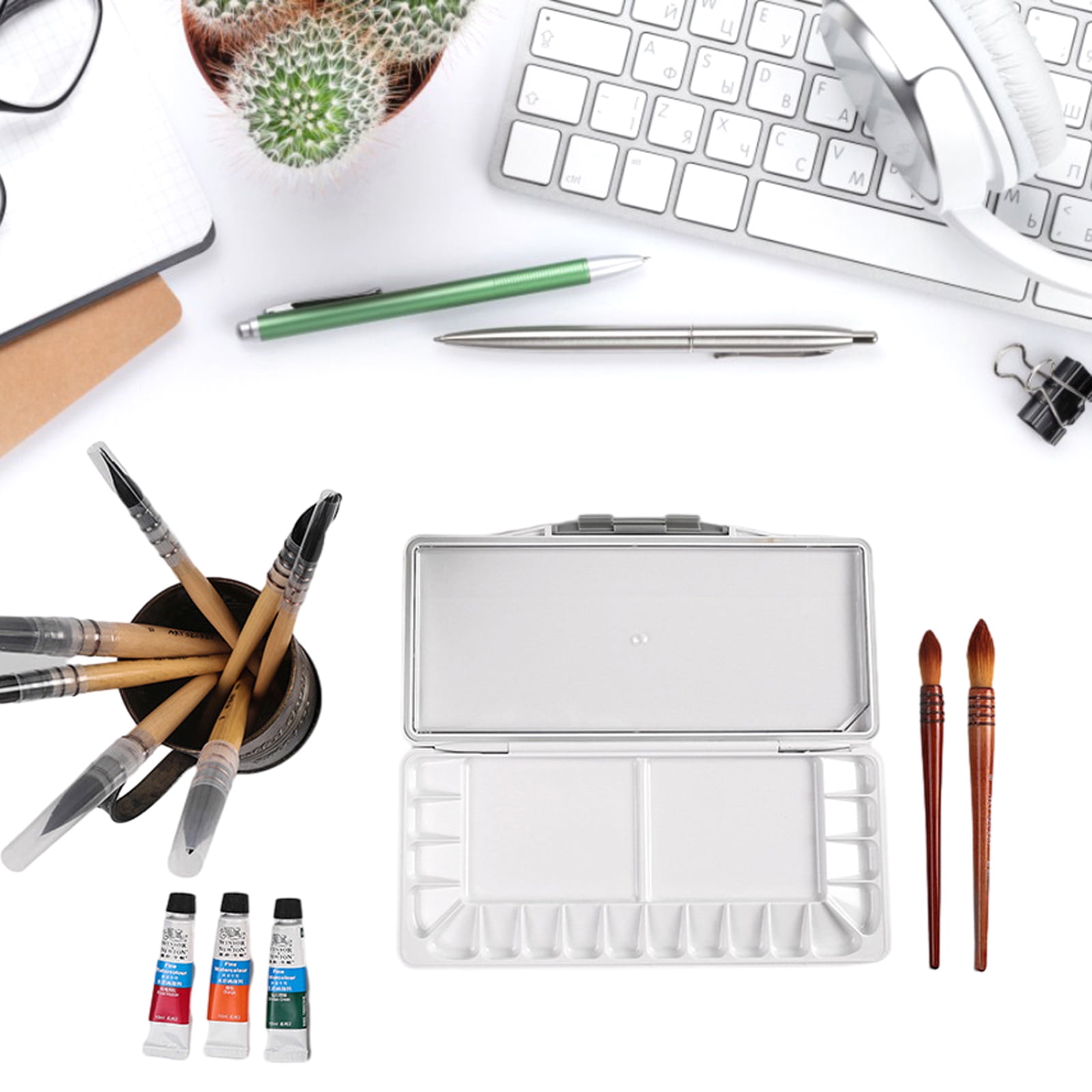 Folding Paint Tray Watercolor Palette with Two Additional Spacious Mixing Areas for Watercolor Gouache and Oil Painting