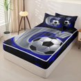 thumbnail image 2 of Castle Fairy Letter C Soccer Print Zipper Twin Comforter Sets with Fitted Sheet and 2 Pillowcases, Futuristic Cubes Zipper Bedding Set, Silver Black Blue,4-Piece,Black Reversible, 2 of 6
