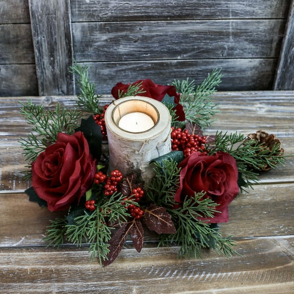 Eespoir Christmas Candle Rings Wreaths, Red Fruit Candlestick, Christmas Decor Ornaments, Greenery Candle Rings, for Candle Lantern Wedding Centerpiece Party Home Table Decor