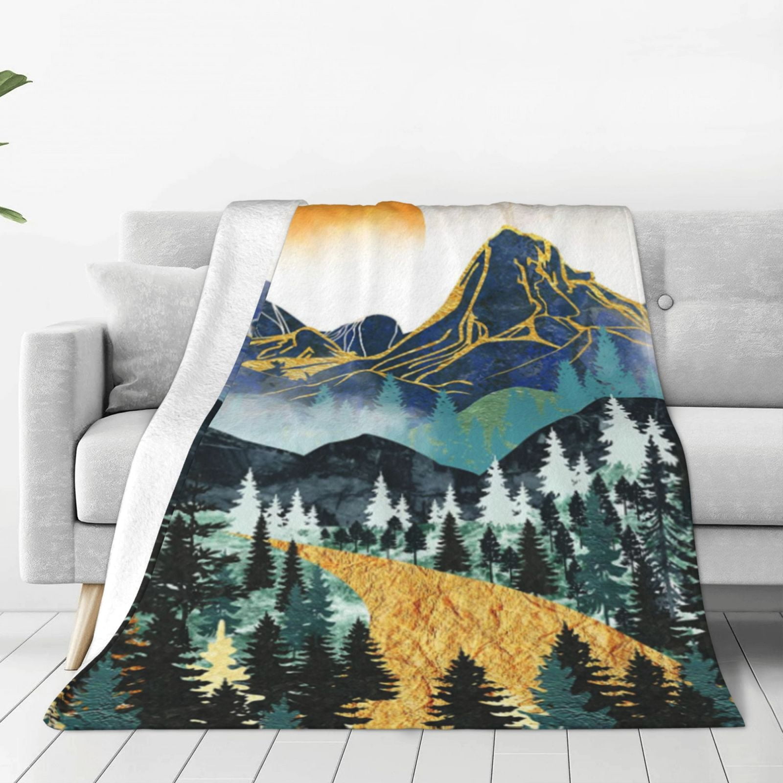 Mountain Blanket Sunset Forest Trees Art Printed Throw Blanket Smooth ...