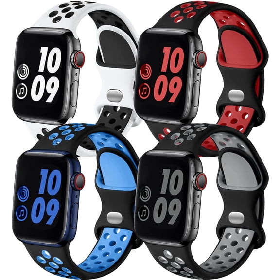 4 Pack Sport Bands Compatible with Apple Watch Bands for Men Women 49mm 46mm 45mm 44mm 42mm 41mm 40mm 38mm,Breathable Soft Silicone Strap for iWatch Band Series 11 10 SE Ultra 9 8 7 6 5 4 3 2 1