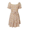 thumbnail image 3 of JAKANYQ Ladies Style Square Neck Bubble Sleeves Fragmented Flower Lace Up Waist Large Hem Casual Dress Loose Comfortable, 3 of 8