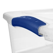 Sterilite 32 Quart Medium Latching Storage Bin, Clear Plastic Storage Container with Latch Lid, Blue