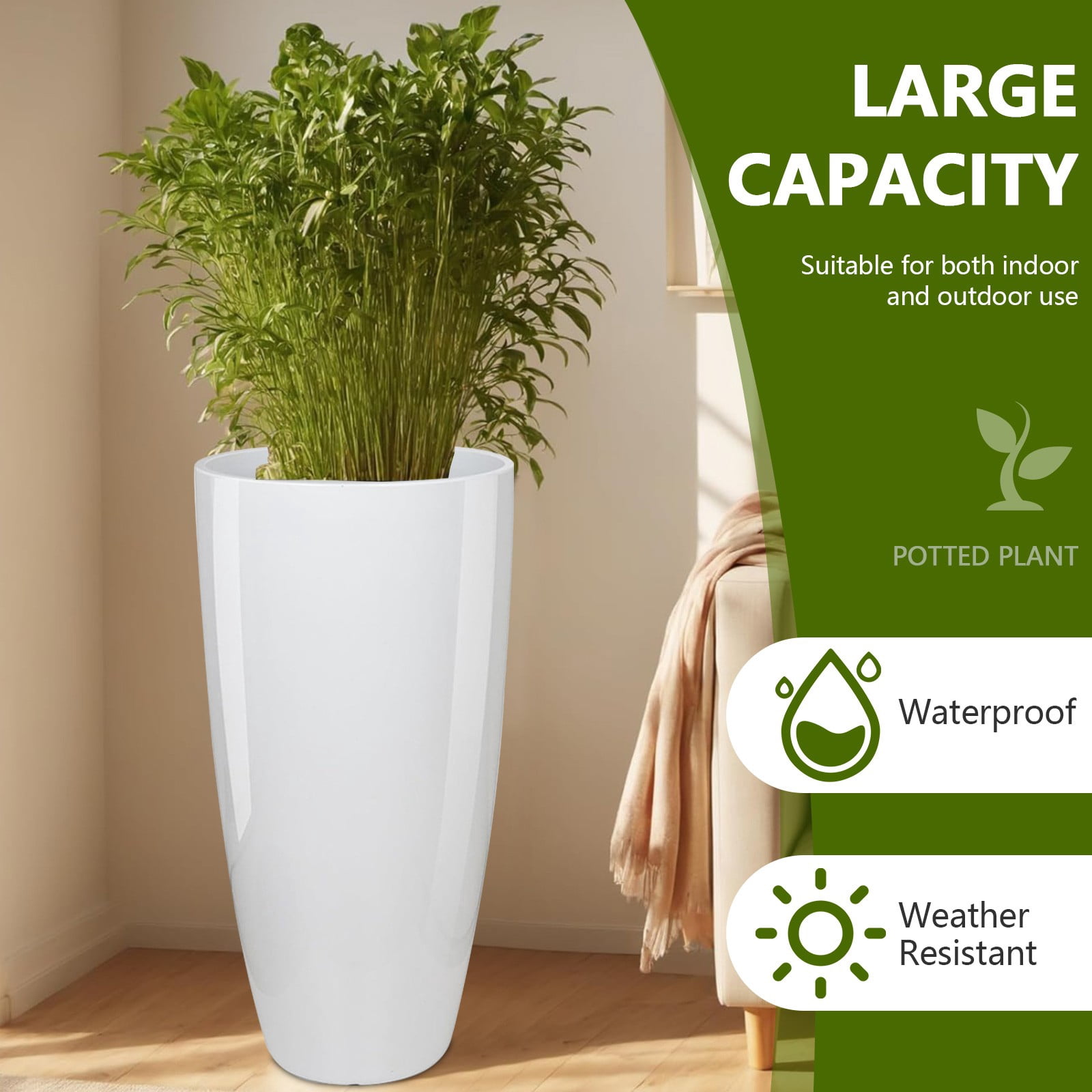 21” Tall Planters for Outdoor Indoor Plants Set of 2 Sturdy Plant Pots, White