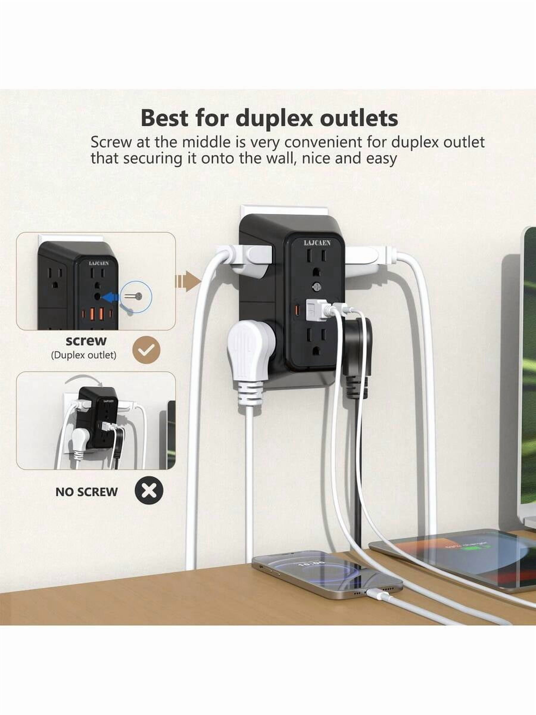 2 Pack Wall Outlet Extender - 6 AC Outlets & 4 USB Charger (2 USB C Ports), 1050J Surge Protector Power Strip, 3-Side Space Saving Design, Wall Mountable For Home, Dorm, Office Essentials