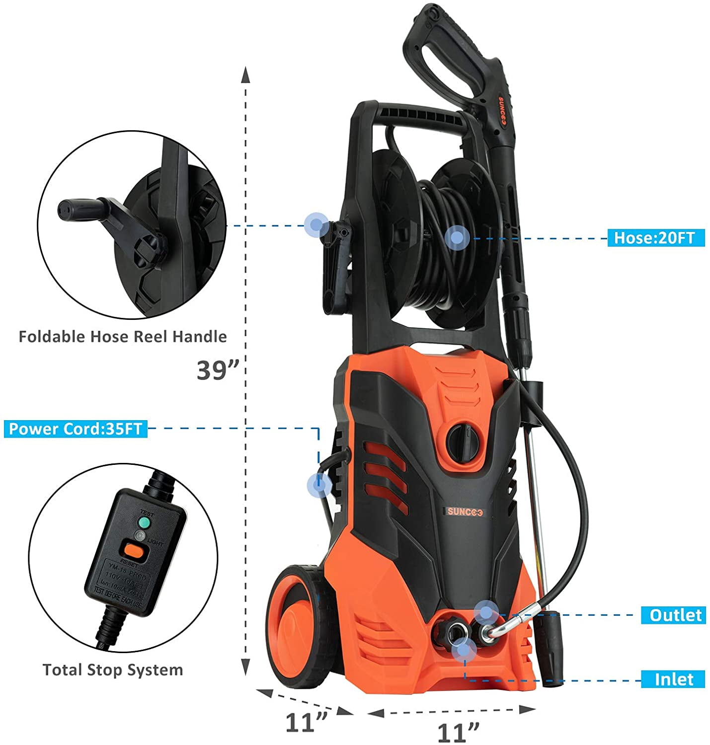 SUNCOO 3000PSI Portable Pressure Washer 