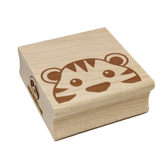 Peeking Tiger Square Rubber Stamp Stamping Scrapbooking Crafting - Small 1.25in