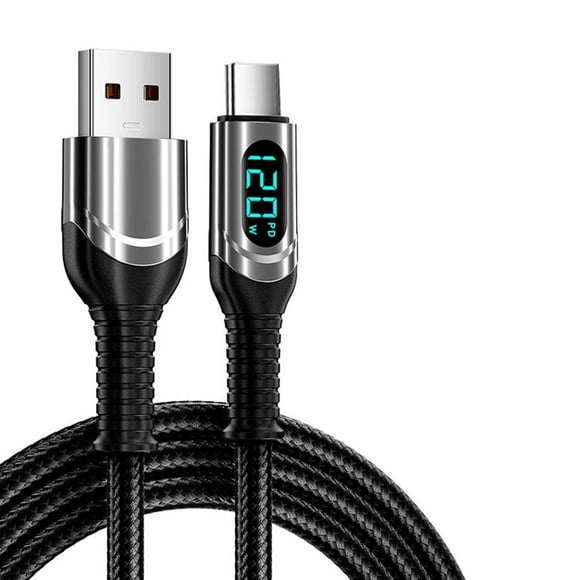 120W 6A USB to Type-C Data Cable with Fast Charging, LED Digital Display, Intelligent Power-Off, and Overcharge Prevention for Phones, Nickel-Tungsten Alloy Connector, Nylon Cord Design