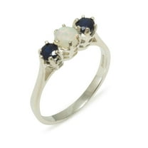 LBG 14k White Gold Natural Opal & Sapphire Womens Statement Ring - Size 9.25