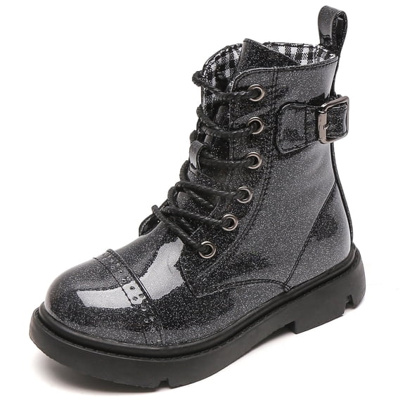 DADAWEN Boys Girls Combat Boots Kid Unisex Ankle Boots Shoes Black 13 Little Kid