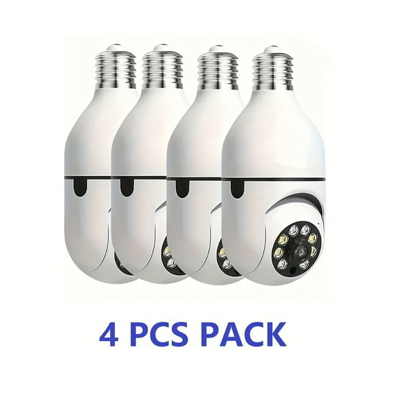 "4PK Smart WiFi Light Bulb Cameras - 2MP FHD, 360° PTZ, Color Night Vision, Motion Alerts, 2-Way Audio, Indoor/Outdoor for Home, Yard, Store Surveillance (WiFi Enabled)"