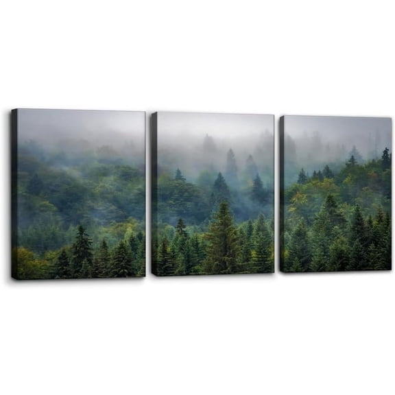 3 Pieces Canvas Wall Art Print Set - Aerial View of Green Forest Framed Wall Art Decor Nature Landscape Wilderness Picture Print on Canvas Modern Artwork for Living Room Bedroom Office - 12"x16"x3