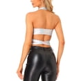 thumbnail image 3 of TOP HALTER METÁLICO INSPIRE CHIC PARA MUJERES, ESCOTE EN V PROFUNDO, SIN ESPALDA, TOP CROP HOLOGRÁFICO XL, BLANCO HOLOGRÁFICO, 3 of 6