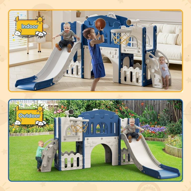 WFUN 9-in-1 Toddler Slide Playset, Indoor Outdoor Playground