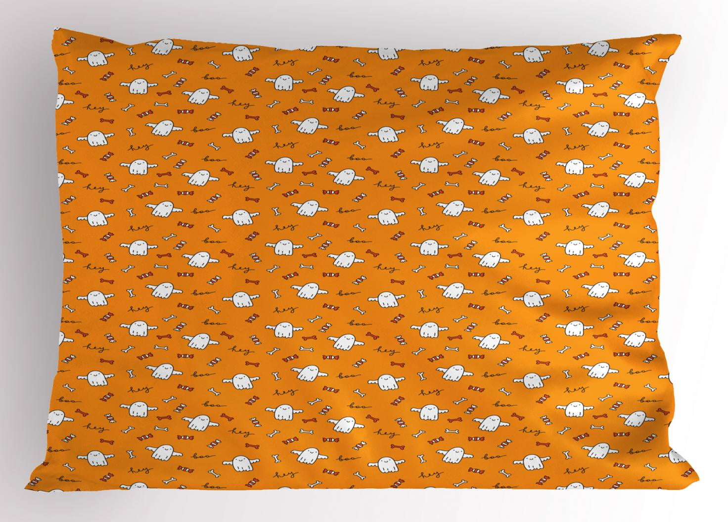 Ghost Pillow Sham, Halloween Pattern with Handdrawn Ghosts Sweets