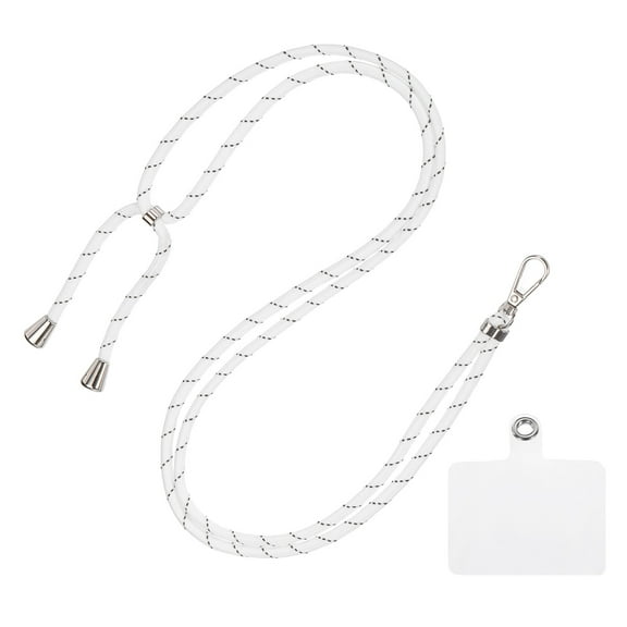 Phone Lanyard Crossbody Adjustable Neck Lanyard with Transparent Patch for Smartphone White With Thin Gray Streak 1 Pcs