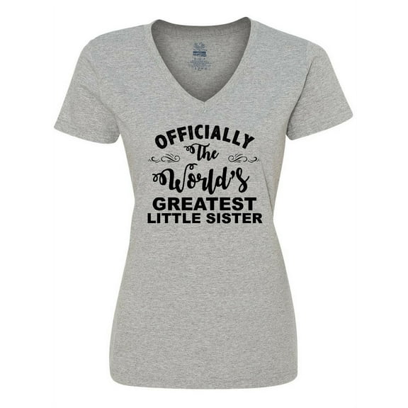 Inktastic Officially the World's Greatest Little Sister Women's V-Neck T-Shirt