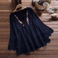 thumbnail image 2 of FAVIPT Linen Shirts for Women 3/4 Lace Length Sleeve Blouses Vintage Embroidered Boho Gauze Tops V Neck Patchwork Bandage Tunic Tees Summer 2025 Dark Blue,XL, 2 of 8