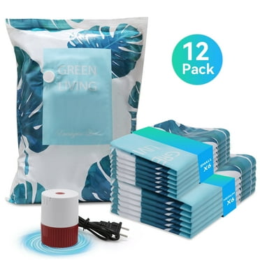 Qissep 12 Pcs Vacuum Storage Bags with Electric Pump,Space Saver Bags(6 Medium/6 Small) Vacuum Seal Bags for Clothing,Toys,Pillows and Travel