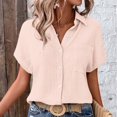 thumbnail image 2 of Yigetop Short Sleeve Button Down Women, Ladies' Casual Double Layer Wrinkled Short Sleeved Solid Color Cardigan Button Down Shirts for Women White 5XL, 2 of 8