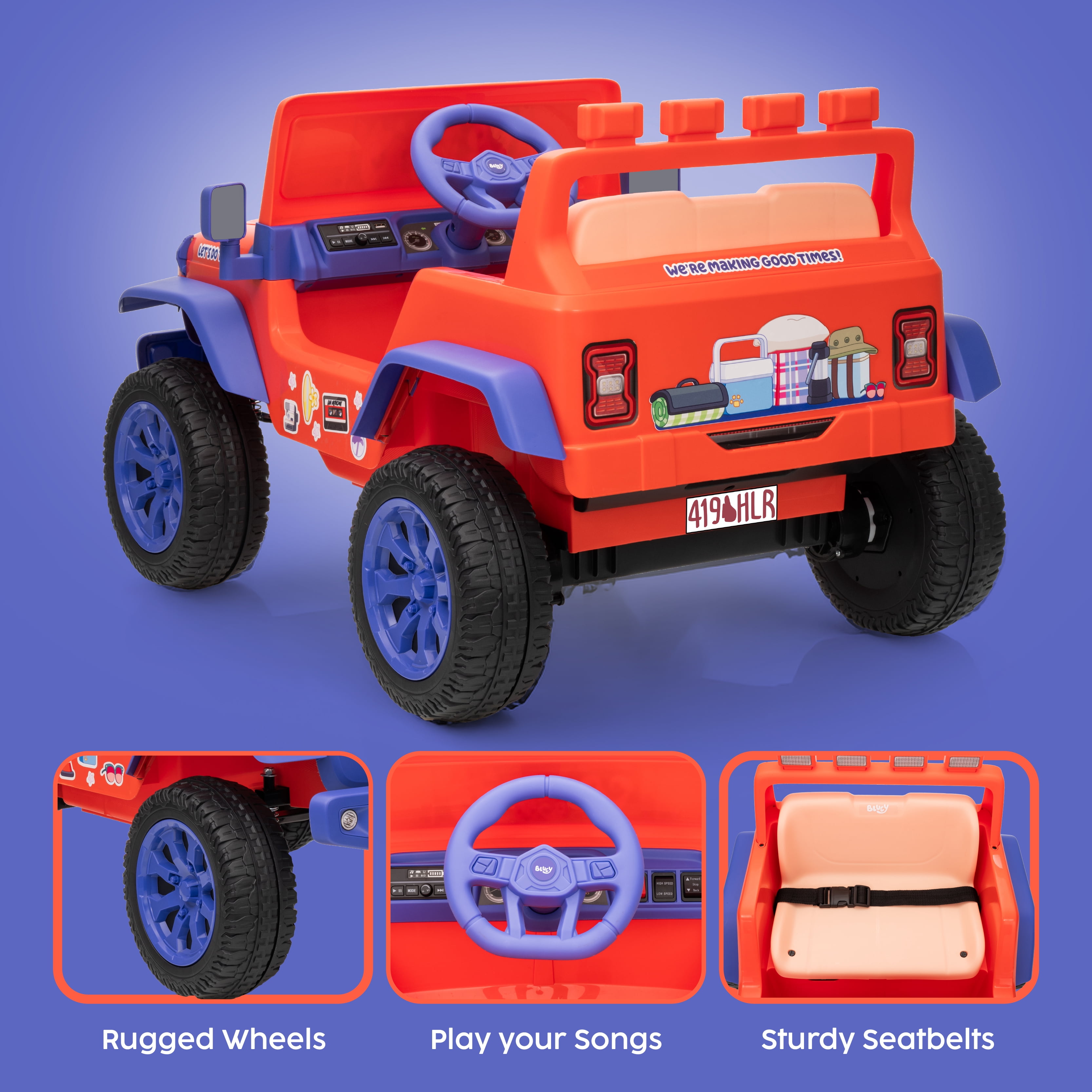 Bluey 12V Electric 1 Seat Ride-On for Kids with Music, USB Port, Working Headlights, and Forward/Reverse Drive, Top Speed 3.5 Mph