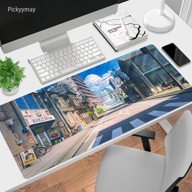Tapis de Souris Anime de Rue Gamer Grand Bord Verrouillé Mignon Tapis de Souris de Jeu en Caoutchouc Antidérapant Tapis de Bureau d'Ordinateur Tapis de Souris