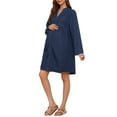 thumbnail image 4 of INSPIRE CHIC Women's Maternity Denim Dress Long Sleeves Cotton Button Down Fall Shirt Dresses M Deep Blue, 4 of 6