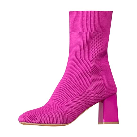 LOVZFMLL Boots for Women Mid Calf Chelsea Boots Round Toe Slip Resistant Mid Block Heel Knit Fall Winter Fashion Shoes