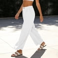 thumbnail image 4 of RFQWOVSR Women's Wide Leg Linen Pants with Pockets Button Zip Fly Loose Fit Casual Summer Trousers S, 4 of 5