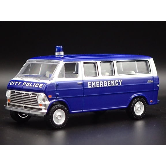 Open Box 1969 69 FORD CLUB WAGON VAN CITY POLICE EMERGENCY 1:64 SCALE DIECAST MODEL CAR