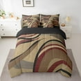 thumbnail image 2 of Feelyou Adult Abstract Geometric Bedding Comforter Set 7pcs, Mid Century Minimalism Queen Bedding Sets, Brown Red Stripes Reversible Queen Sheet Sets, Luxury Bedroom Decor, 2 of 7