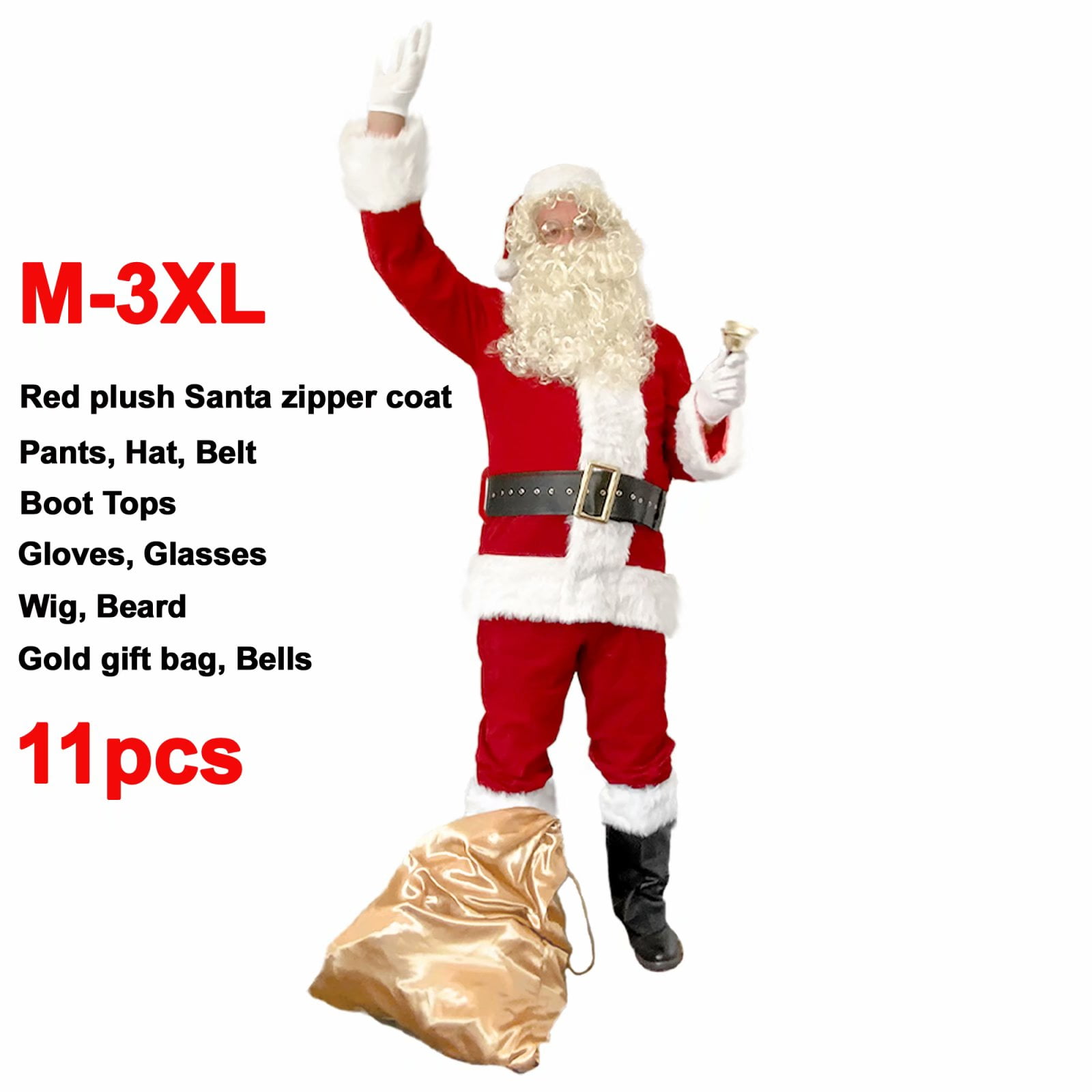 Christmas Santa Claus Costume Set 11PCS, Men's Santa Costume Deluxe