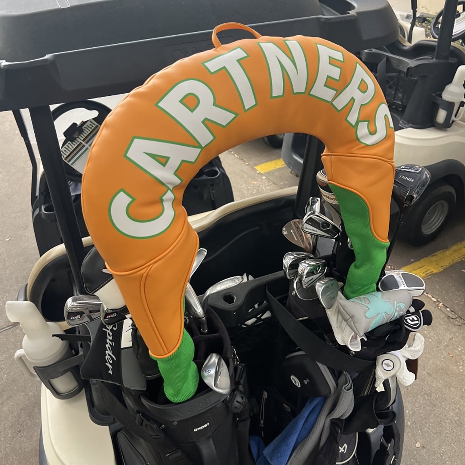 9Putt: Cartners Golf Headcover - Orange & Green, Duel Driver & Fairway Wood Club Cover, Padding Protection Accessory, Fits Most Clubs, Cart Buddies