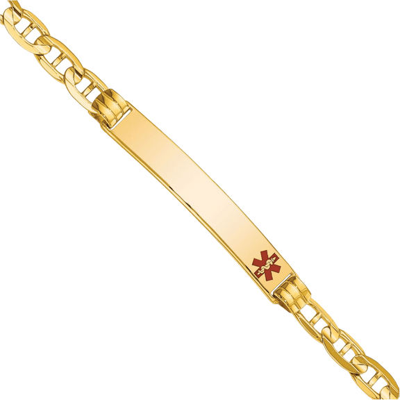14K Solid Yellow Gold Medical Alert Anchor Mariner Link Chain Name Bar Identification ID Bracelet