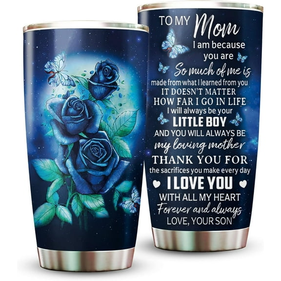 Mom Gifts from Son - 20oz Stainless Steel Insulated Blue Rose Mom Tumbler Present - Christmas, Valentine''s Day, Mom Birthday Gifts, Mothers Day Gifts from Daughter for Mom, New Mom, Bonus Mom