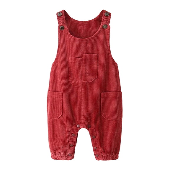 Wdgfv Baby Boy Girl Corduroy Bib Overalls Cotton Button Suspender Overalls Plain Romper Loose Jumpsuit Red 2-3 Years